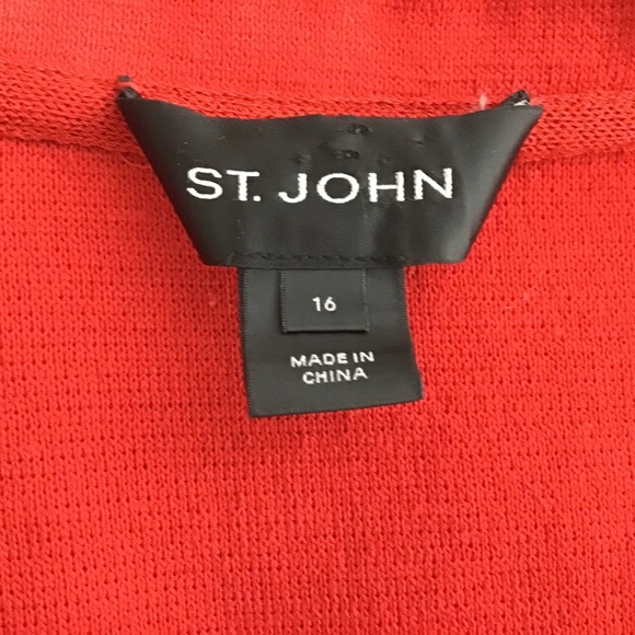 St. John Red Wool Open Sweater Jacket Peplum Sz 16 - Picture 5 of 7